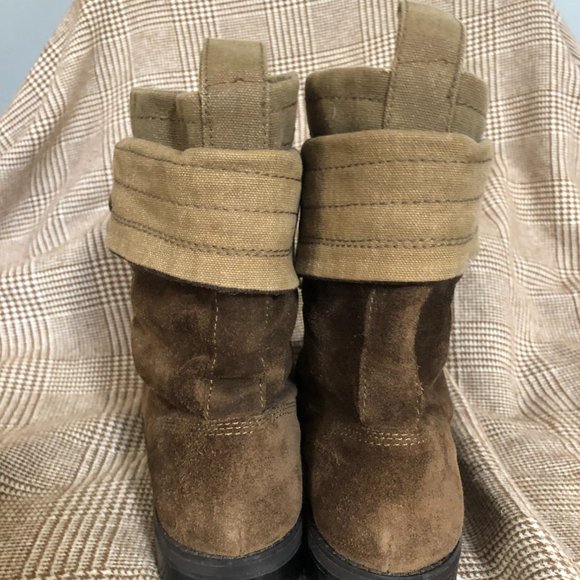 Nine West Vintage Foldover Combat Boot Suede Flat lace-up Women's 10 Distressed - Picture 5 of 10